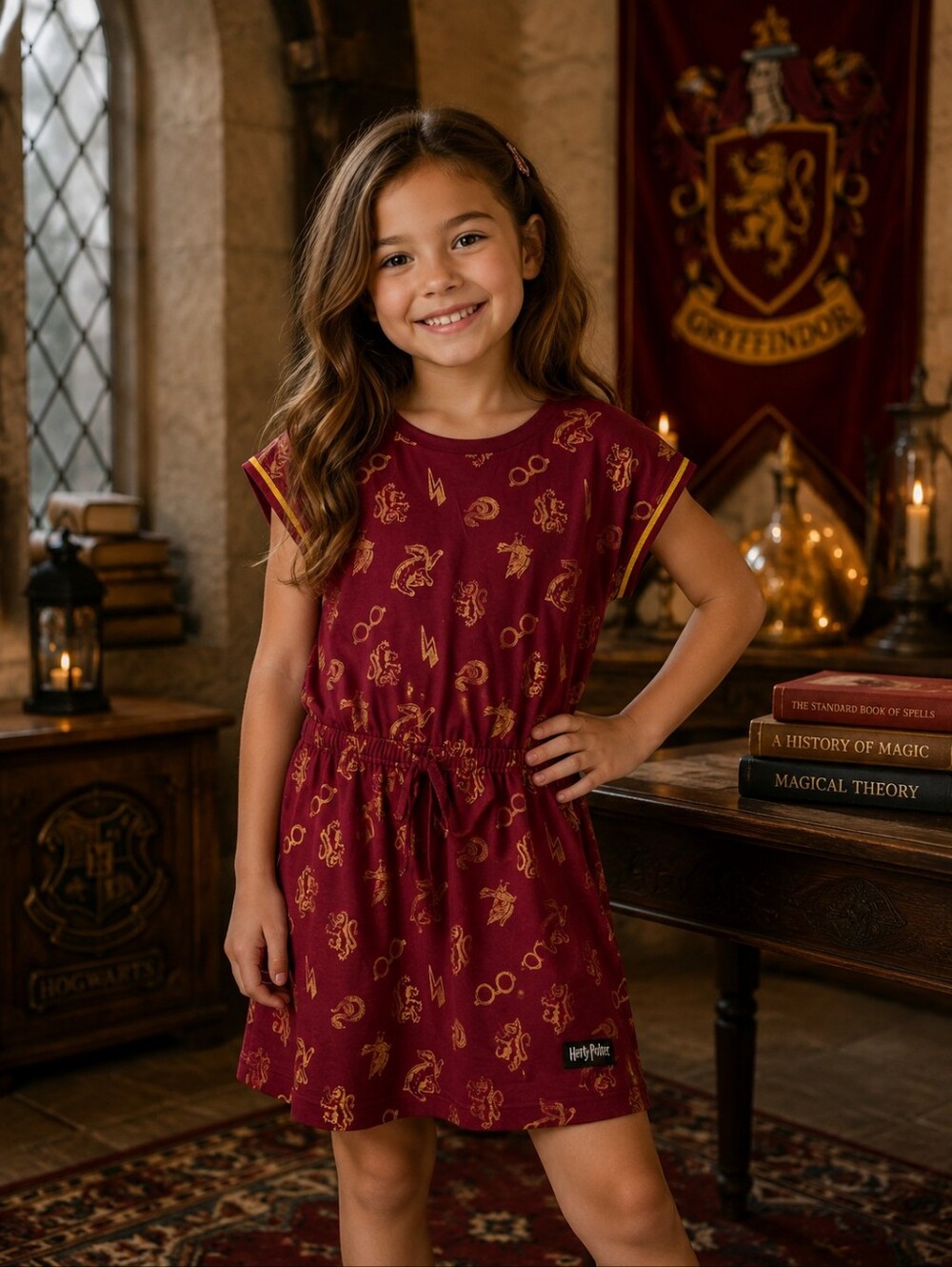 Girls' Burgundy Harry Potter Print Casual Dress